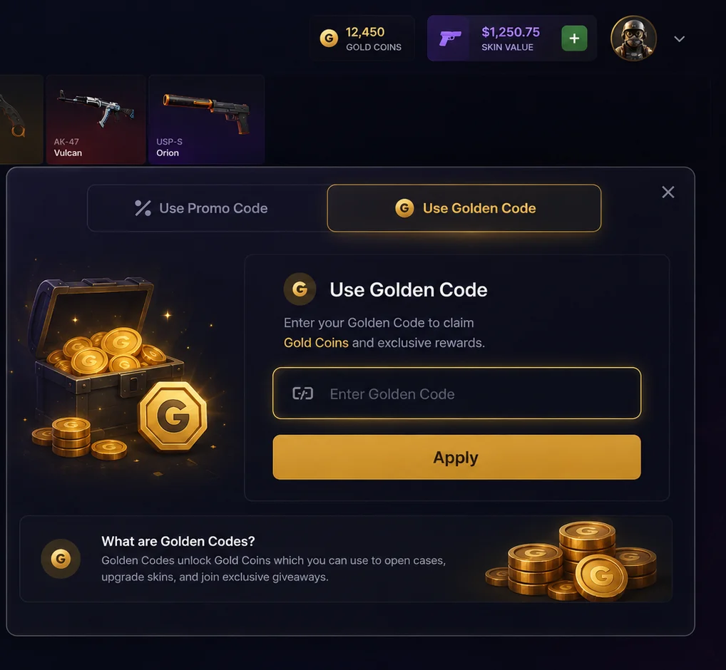 KeyDrop Use Code option for Golden Codes