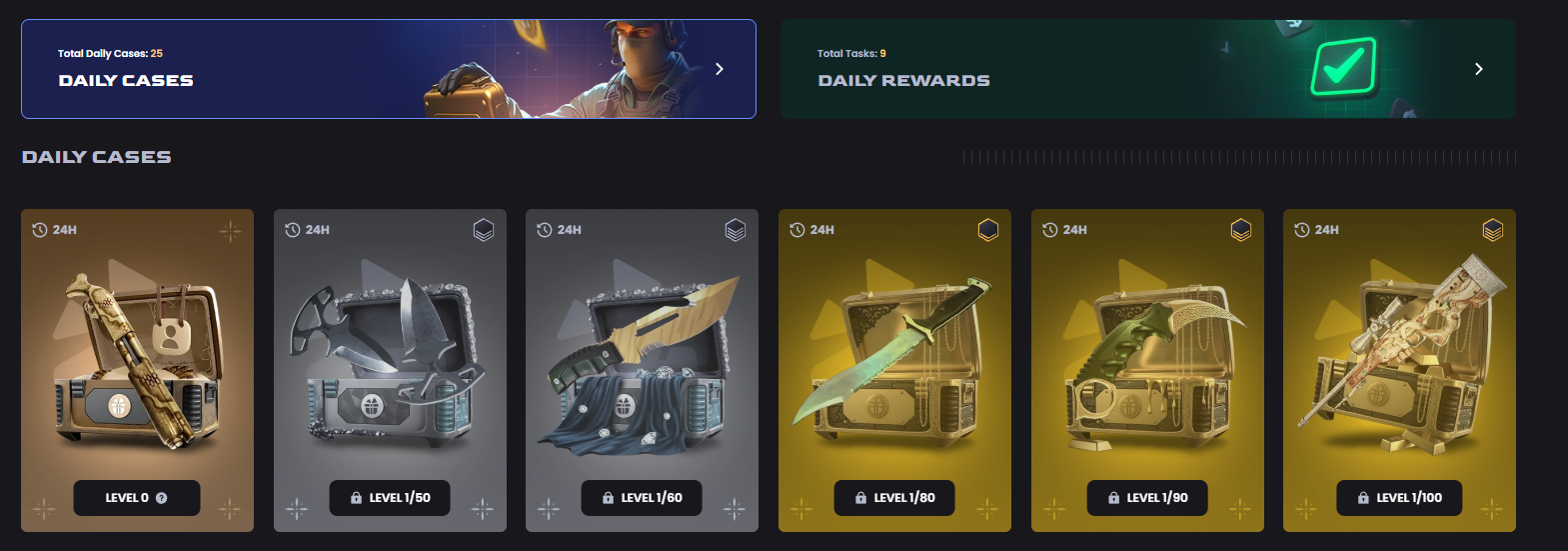 KeyDrop Daily Cases and Daily Rewards interface